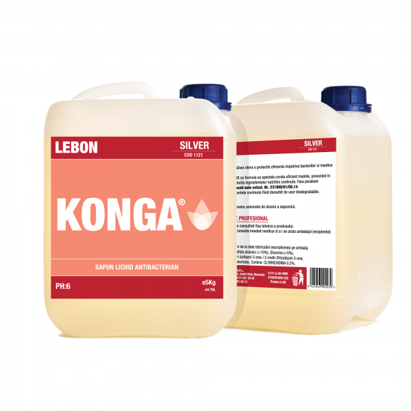 Aviz biocid – Sapun lichid cu dezinfectant 5 L Konga Silver Konga